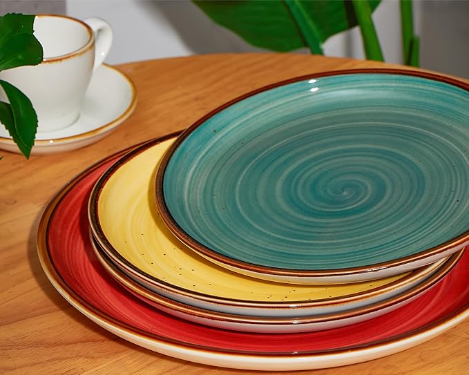 ONEMORE Plates and Bowls SetCeramic Dish Set for 4(12pcs) - Microwavable Oven &amp Dishwasher Safe Porcelain Dinnerware Set