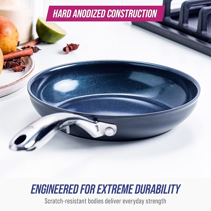 Blue Diamond Cookware Hard Anodized Ceramic Nonstick 8 Frying Pan Skillet PFAS-Free Dishwasher Safe Oven Safe Grey