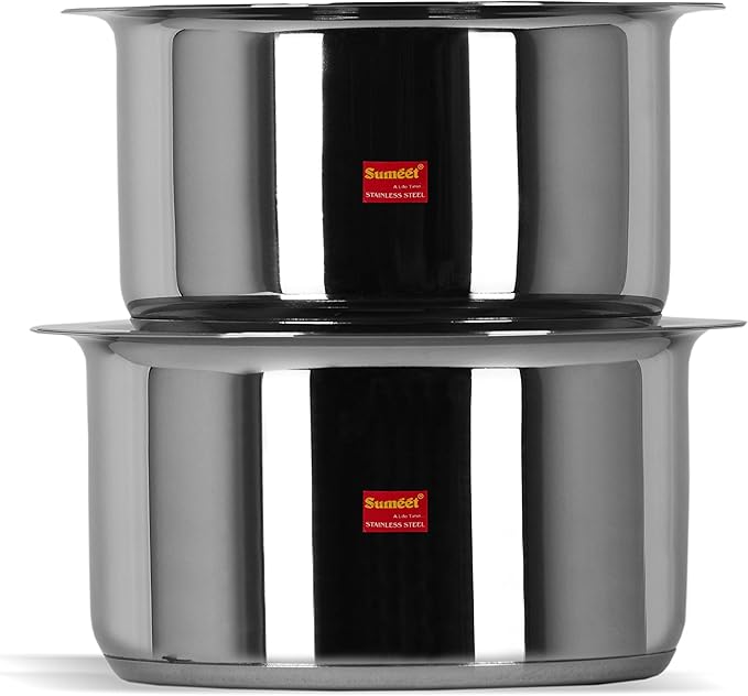 Sumeet 2 Pcs Stainless Steel Induction Bottom (Encapsulated Bottom) Induction &amp Gas Stove Friendly Container Set/Tope/Cookware Set With Lids Size No.11 &amp No.12 (1.25 Ltr &amp 1.7 Ltr)
