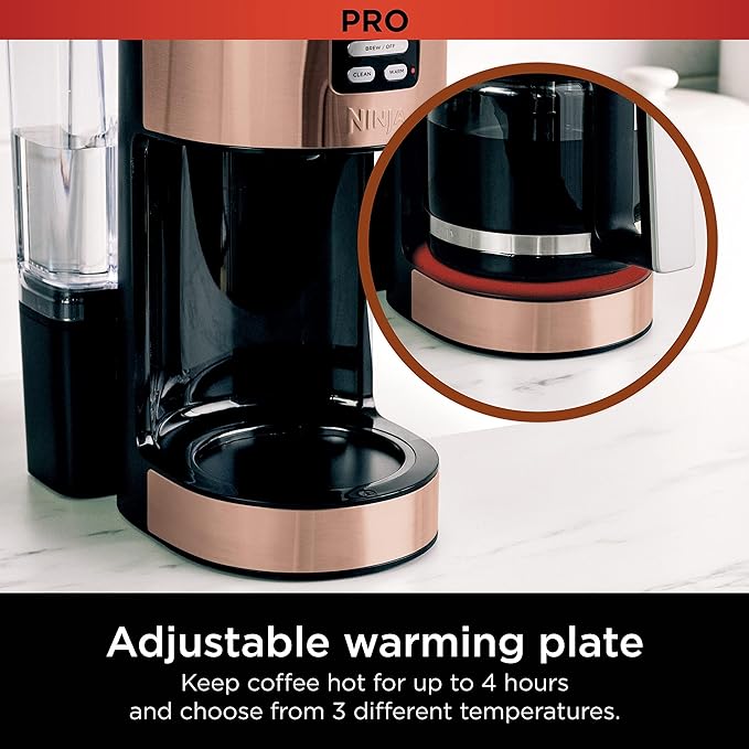 Ninja Programmable XL 14-Cup Coffee Maker PRO with Permanent Filter 2 Brew Styles Classic &amp Rich Delay Brew Freshness Timer &amp Keep Warm Dishwasher Safe Copper DCM201CP