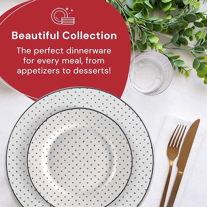 Safdie &amp Co. 12-Piece Black &amp White Sketch Dinnerware Set Porcelain Includes Plates Bowls and Serving Dishes Dishwasher Safe