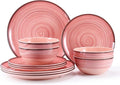 12Pcs Melamine Dinnerware Set Plates And Bowls Sets for 4 Pink Color Dinnerware Sets Melamine Plates Bowls Indoor and Outdoor Use Dish Set Dishwasher Safe BPA Free(Pink)