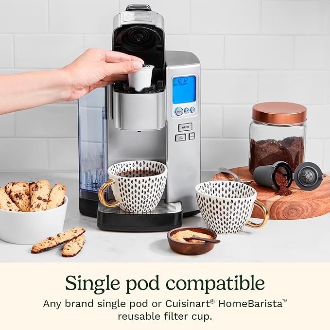Cuisinart Coffee Maker Single Serve 72-Ounce Reservoir Pod Coffee Machine Programmable Brewing &amp Hot Water Dispenser 3 Cup-Size Settings Stainless Steel SS-10P1 Silver