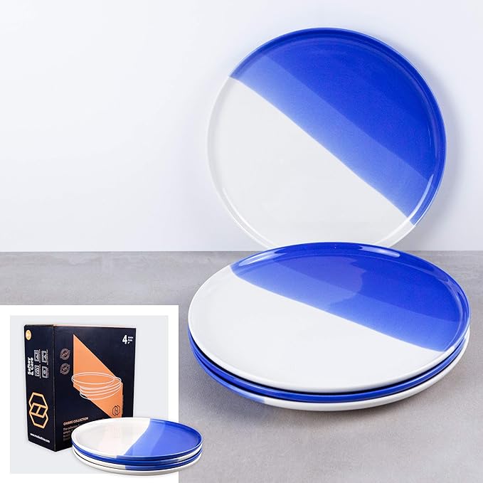 Ombre Dinner Plates Oia Blue - 10.25 inch Porcelain Plates Set Ceramic Plate Set of 4 - Ombre Dinnerware Collection - Oia Plates