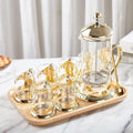 DUJUST Gold French Press Set with 6 Cups &amp 1 Tray Luxury Design Coffee Maker Set with 4-Level Filter System Hot&ampCold Resistant Glass French Coffee Press Set Well Packed Holiday Gift &amp