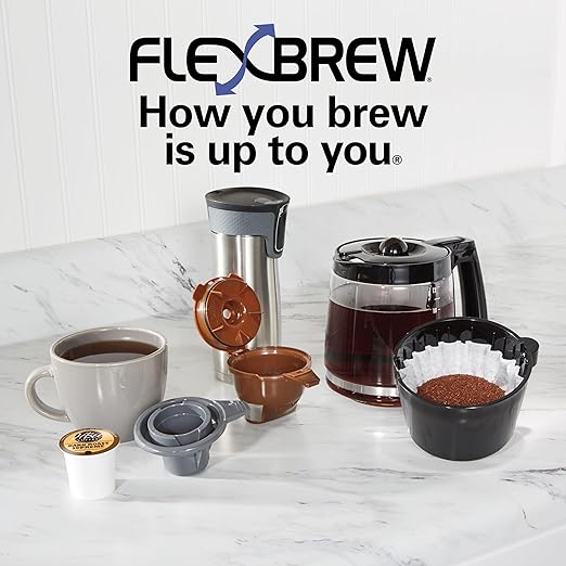 Hamilton Beach FlexBrew Trio 2-Way Coffee Maker Compatible with K-Cup Pods or Grounds Combo Single Serve &amp Full 12c Pot Black