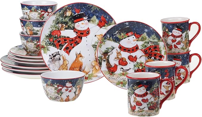 Magic of Christmas Snowman 16-Piece Holiday Dinnerware Set – Service for 4 – Cheerful Winter Plates Mugs &amp Bowls for Family Meals Holiday Gatherings &amp Festive Table Settings