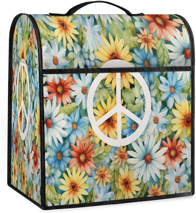 cfpolar Kitchen Aid Mixer Cover Compatible with 6-8 Quarts Colorful Flower Peace Sign Stand Mixer Cover Kitchen Aid Mixers Accessories Appliance Organizer Bag Dust Covers with Zipper Pocket