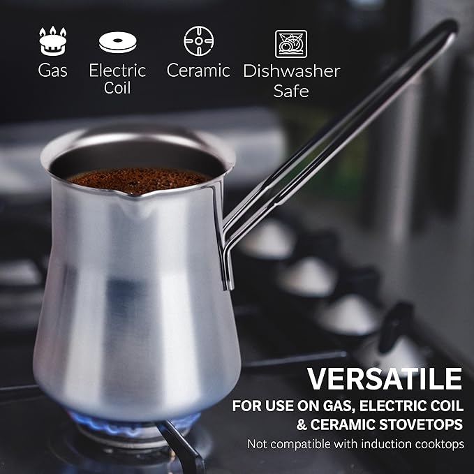 Quality Turkish Coffee Pot - Turkish Coffee Maker Chai Pot Arabic Coffee Pot Briki Greek Coffee Pot Greek Briki Cezve Ibrik (15oz)