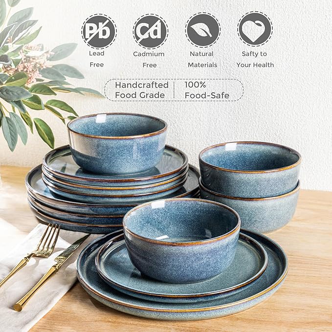 AmorArc Ceramic Dinnerware Sets for 4Round Reactive Glaze Stoneware Plates and Bowls SetHighly Scratch Resistant Dishware | Dishwasher &amp Microwave Safe Dishes SetService for 6 (18pc)