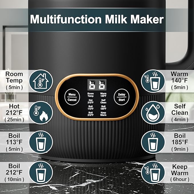 8 in 1 Nut Milk Maker 8 Blade 35oz Homemade Almond Oat Coconut Soy Plant Based Milks and Non Dairy Beverages Soy Milk Maker Machine with Delay Start/Keep Warm/Self-Cleaning/Boil Water