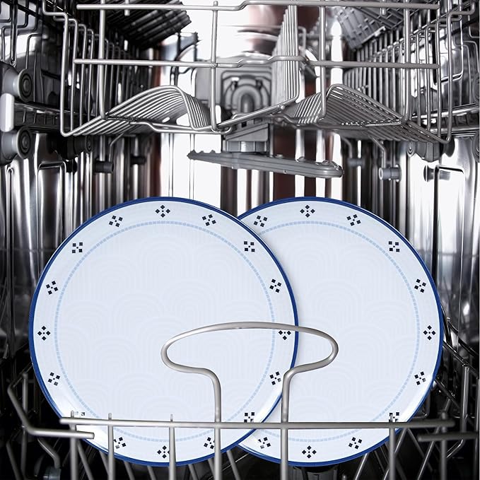 Melamine Dinnerware Set 12pcs Plates and Bowls Set Blue Dinner Dishes Set for Indoor and Outdoor BPA-Free Dishwasher Safe Blue