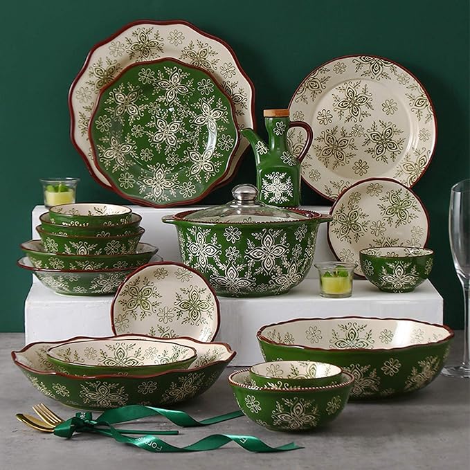 Kitchen Tableware SetCeramics Dinnerware Set Vintage Pattern Porcelain Dinner Sets of 34 Cereal Bowl and Steak Plate Set for Weddingb