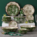 Kitchen Tableware SetCeramics Dinnerware Set Vintage Pattern Porcelain Dinner Sets of 34 Cereal Bowl and Steak Plate Set for Weddingb