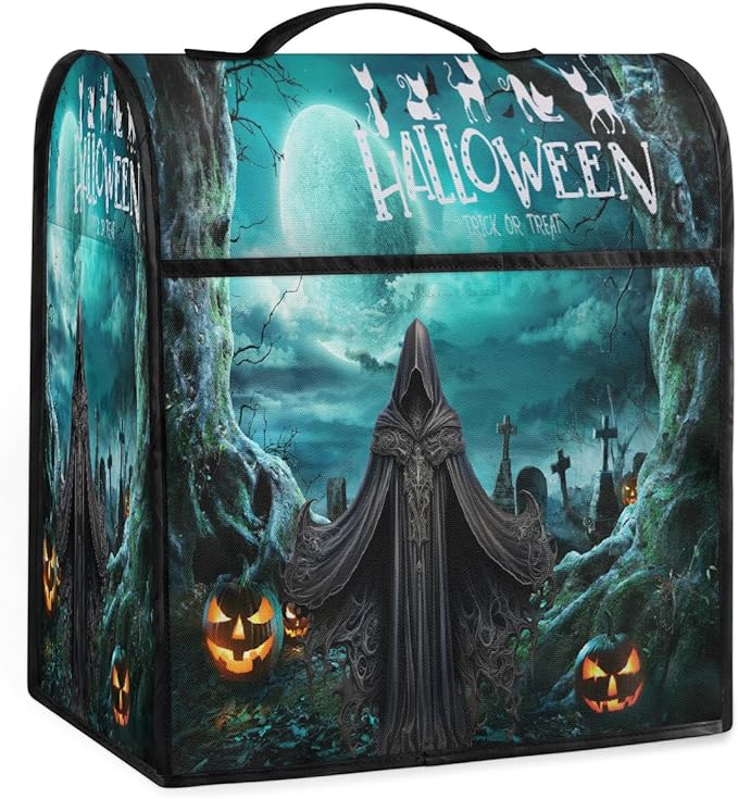 cfpolar Kitchen Aid Mixer Cover Compatible with 6-8 Quarts Halloween Grim Reaper Turquoise Stand Mixer Cover Kitchen Aid Mixers Accessories Appliance Organizer Bag Dust Covers with Zipper Pocket