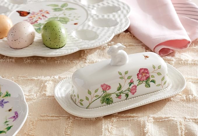 Lenox 893455 Butterfly Meadow Bunny Covered Butter Dish Easter Serveware