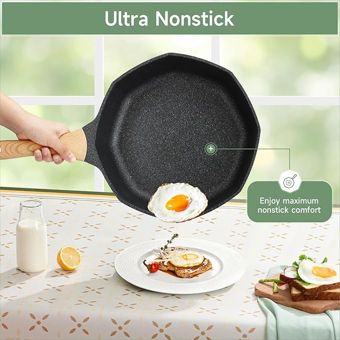 RealCool Pots and Pans Set Non Stick 8 Pieces Induction Cookware Octagon Nonstick Kitchen Cookware Sets with Frying Pans/Casserole/Saucepan(PFOS PFOA Free)