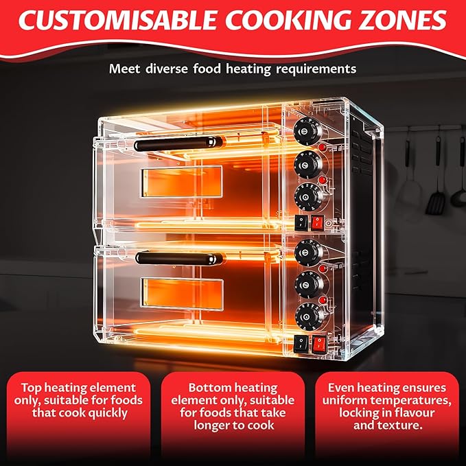 Double Deck Commercial Pizza Oven 16 Inch Countertop Electric Pizza Oven with Pizza Stone Max Temperature Up to 662°F Stainless Steel Fast Baking Pizza Maker 2800W Energy Efficient Easy to Clean