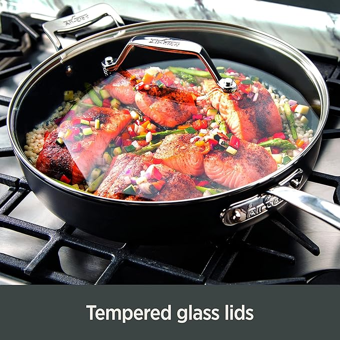 All-Clad Essentials Hard Anodized Nonstick Fry &amp Sauce Pan Set 8.5 Inch  2.5 Quart Oven Broiler Safe 500F Pots and Pans Cookware Black