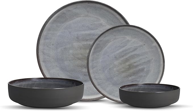 Fortessa Northern Lights Stoneware 16 Piece Dinnerware Set Service for 4 Borealis Silt