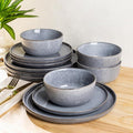 AmorArc Stoneware Dinnerware SetsRound Reactive Ceramic Plates and Bowls SetsHighly Scrath Resistant | Dishwasher &amp Microwave Safe DishesService for 4 (12pc)