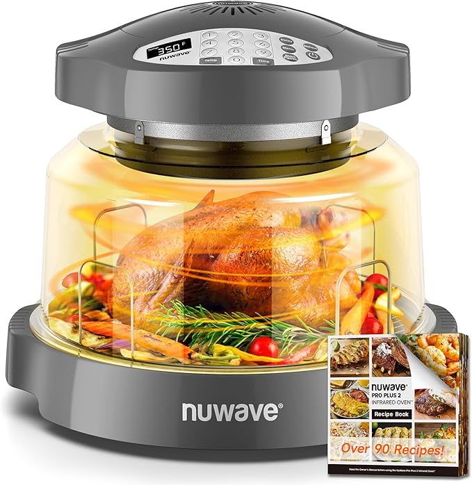 Nuwave Oven Pro Plus Air Fryer Infra-Red Countertop 2025 Advanced Convection No Defrosting or Preheating Cook Fresh or Frozen Durable Power Dome 100 Presets &amp 50 Memory PFAS Free Cool Grey