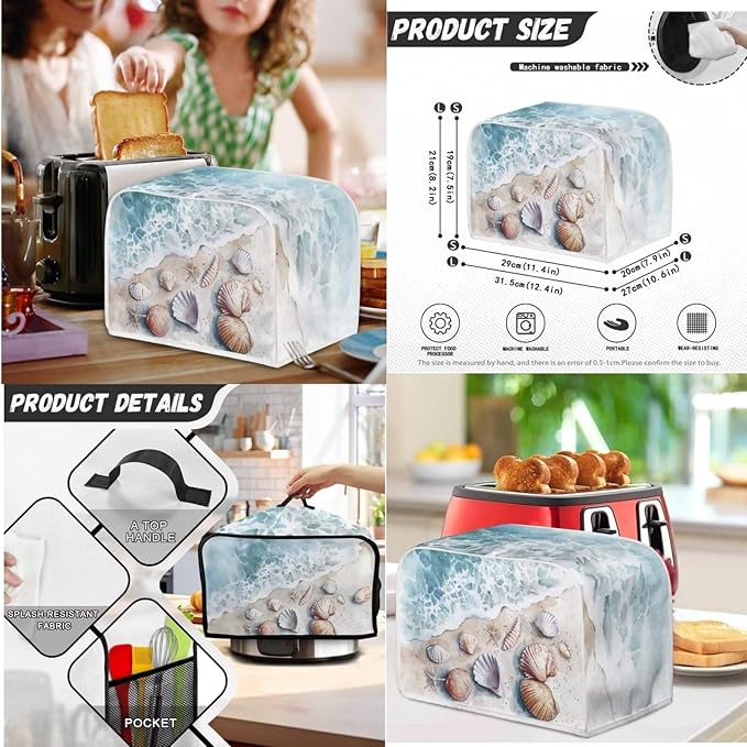 Beach Shell Kitchen Appliance Cover SetUniversal Size Blender Cover Slow Cooker Cover and Toaster Cover 4 Slice Waffles Maker Oven Dust Women Summer Decorations