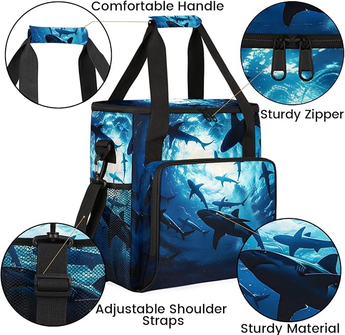 Shark Ocean Sea Travel Coffee Maker Carrying Bag Large Organizer Storage Tote Bag Insulated Reusable Cooler Grocery Bags