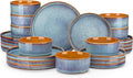 vancasso ONION Ceramic Plates and Bowls Sets 24 Pieces Blue Dinnerware Sets for Kitchen Reactive Glaze Dishes Set for 8 Dishwasher and Microwave Safe