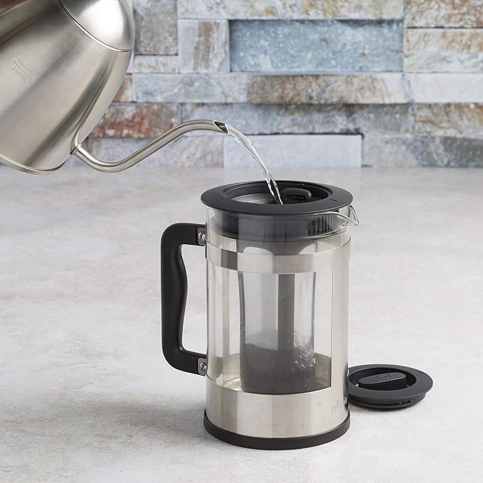 Primula Kedzie Deluxe Cold Brew Iced Coffee Maker Comfort Grip Handle Durable Glass Carafe Removable Mesh Filter 6 Cup Brushed Stainless Steel