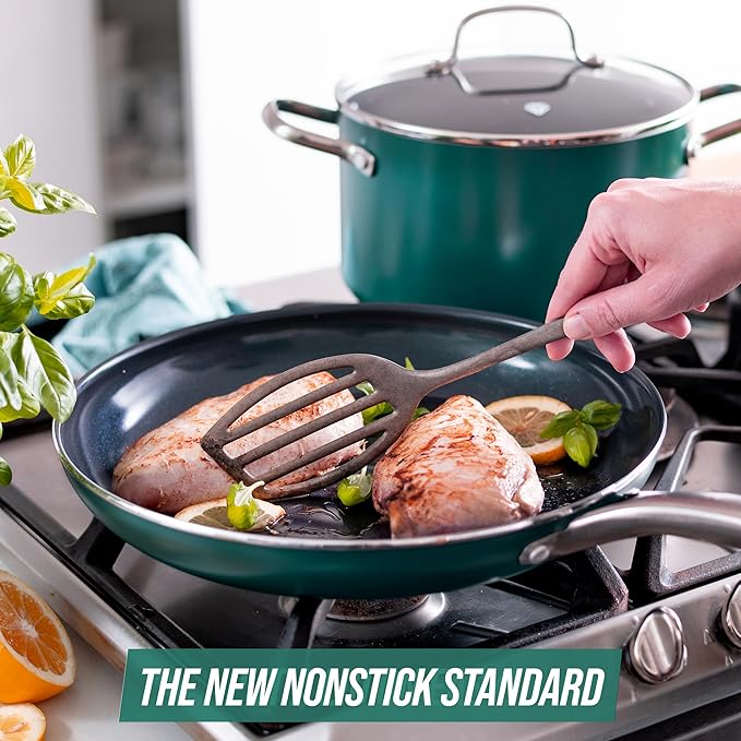 Blue Diamond 20 Piece Cookware and Bakeware Set Diamond Infused PFAS-Free Ceramic Nonstick Pots and Pans Durable Nontoxic Metal Utensil Safe &amp Scratch Resistant Dishwasher &amp Oven Safe Gree