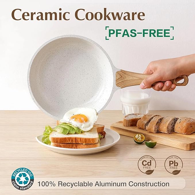 Ceramic Nonstick Pots and Pans Set 11Pcs Healthy Non Stick Cookware Set with Pots Protectors Induction Kitchen Cookware Sets White