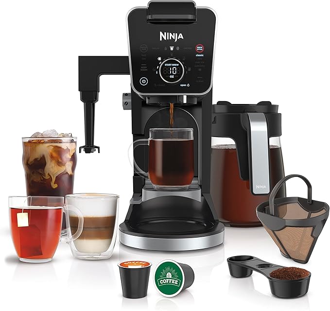 Ninja Hot and Iced Coffee Maker Single Serve Coffee Maker and Drip Coffee Machine DualBrew Pro Specialty 12-Cup with K-Cup Combo Includes Permanent Filter CFP307