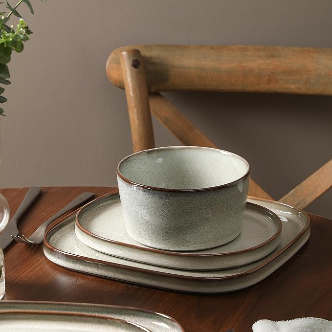 Stone Lain Cairo 24-Piece Dinnerware Set Stoneware Plates and Bowls Set Microwave and Dishwasher Safe Includes Dinner and Salad Plates Cereal Bowls Dishes for 8 Grey