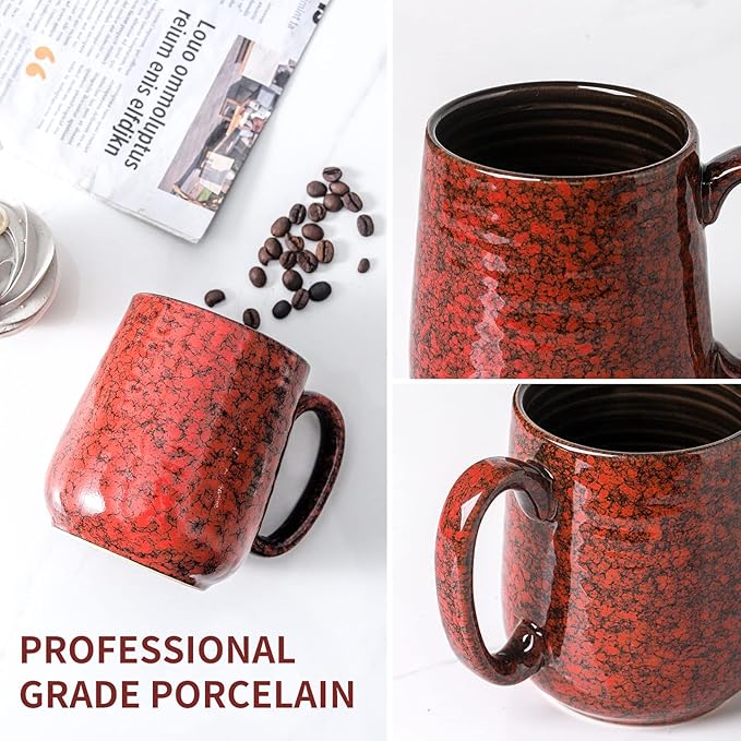 Hasense Stoneware Dinnerware Set 20 oz Ceramic Coffee Cups 10 Inch Large Ceramic Salad Plates Microwave Dishwasher Safe Red