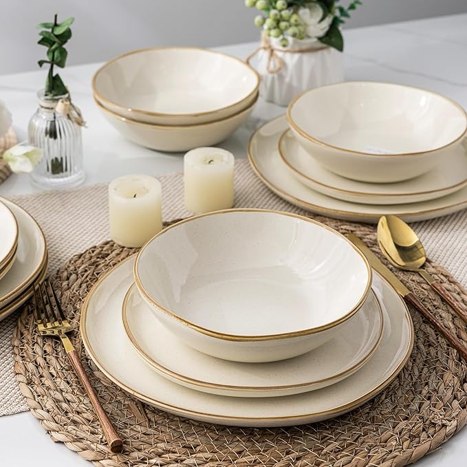 AmorArc Ceramic Dinnerware SetsHandmade Reactive Glaze Stoneware Plates and Bowls SetsHighly Scratch Resistant | Dishwasher &amp Microwave Safe Dishes SetService for 6 (18pc)