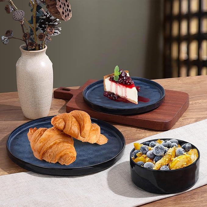 LIANYU Plates and Bowls Sets for 2 6 Piece Dish Dinnerware Sets Stoneware Kitchen Dinner Dishware Microwave &amp Dishwasher Safe Cetacean Blue