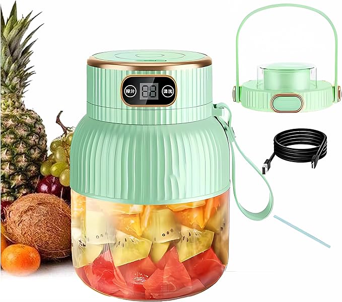 Portable BlenderPortable Blender for Shakes and Smoothies Personal Size High Speed Blender21oz USB C Rechargeable Blender for Travel/Picnic/Office/Gym/Sport (GREEN WITH CUP LID)