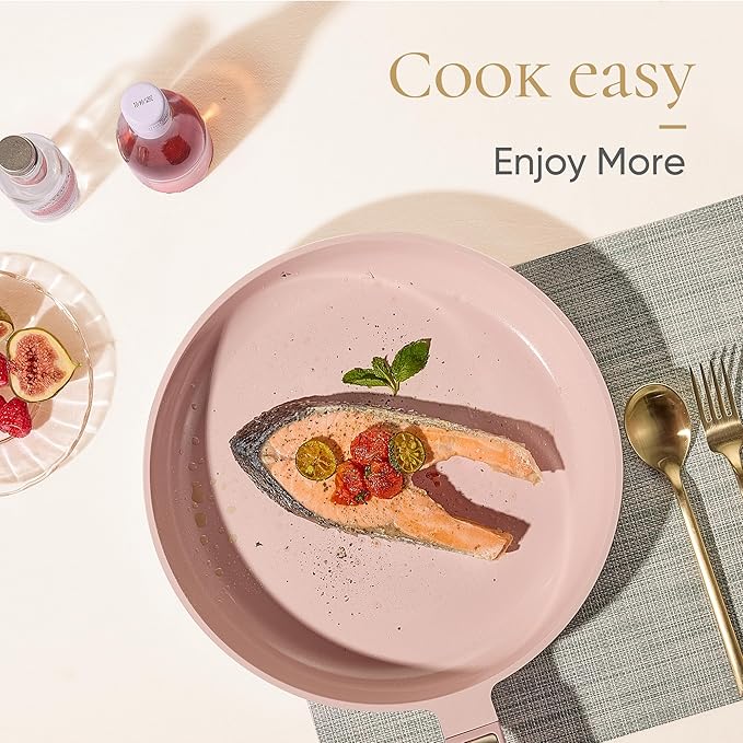 CAROTE Ceramic Cookware Set Nonstick 14pcs Pots and Pans Set Nonstick Non-Toxic &amp PFAS-Free Dishwasher RV/Camping Cookware Set Cooking Pots with Lids Pink Blush