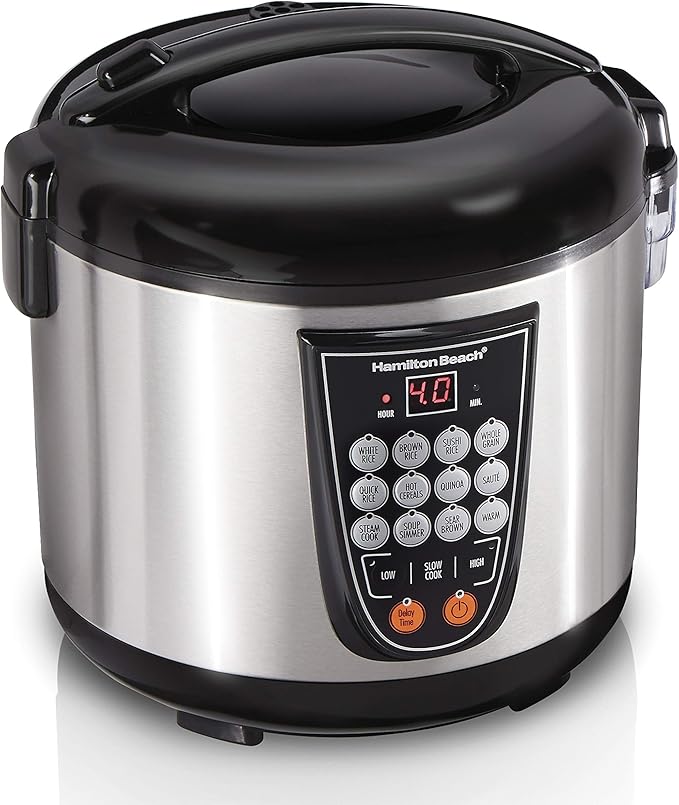 Hamilton Beach 20-Cup Programmable Rice Cooker Slow Cooker &amp Food Steamer with 14 Settings &amp 2-Way 12 Cup Programmable Drip Coffee Maker &amp Single Serve Machine Glass Carafe Auto Pause a