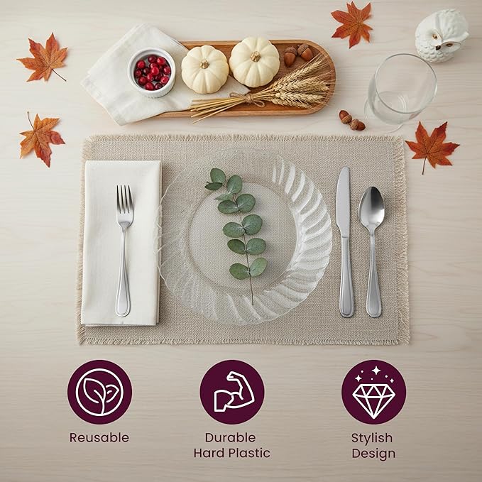 Aya's Cutlery Kingdom 50 Pack Clear Plastic Plates 9 Inch - Heavy Duty Round Disposable Plates for Parties Weddings and Events - Elegant Party Plate for Serving Appetizers Salads and Desserts