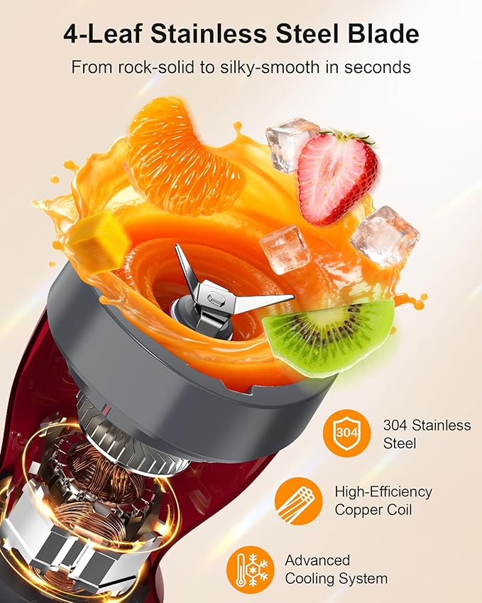 Smoothie Blender 650W Personal Blenders for Shakes and Smoothies with Grinder Cup &amp 2 BPA-Free Portable Cups (20oz+14oz) Portable Blender for Juices Smoothies Maker for Kitchen Red