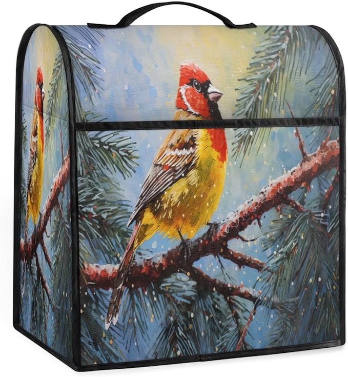 Kitchen Aid Mixer Cover Christmas Bird Tree Cardinal Stand Mixer Cover Compatible with 6-8 Quarts Stand Mixers Dust Covers with Zipper Pocket Foldable Washable Kitchen Aid Organizer Bag