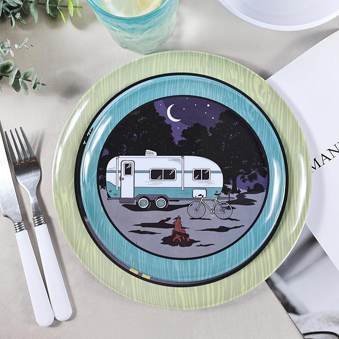 Melamine Plates and Bowls Sets12pcs Melamine Dinnerware Sets Unbreakable Dinnerware SetRV Camping Dishes SetLightweight Dishwasher Safe（White car）