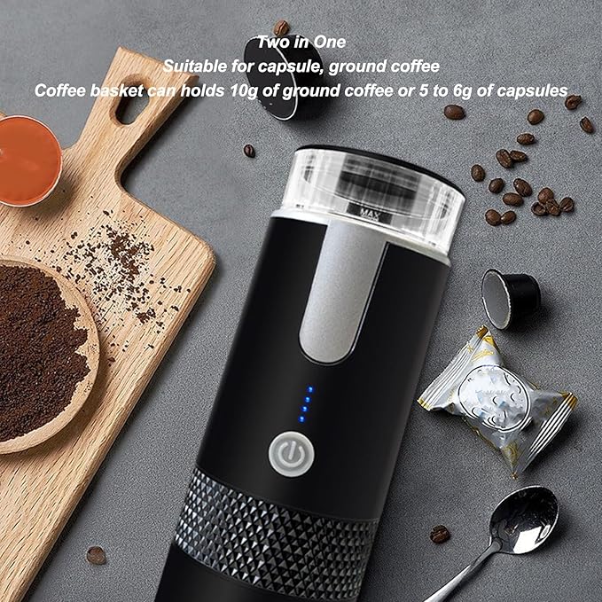 Portable Electric Coffee Maker Rechargeable Battery Powered Espresso Machine with 1200mAh Battery Lightweight 400g Design for Travel Camping Includes Storage Bag and Spoons