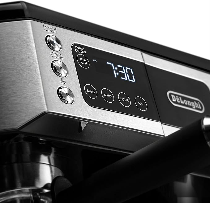 De'Longhi All-in-One Combination Coffee Maker &amp Espresso Machine + Advanced Adjustable Milk Frother &amp DeLonghi Double Walled Thermo Espresso Glasses Set of 2 Regular Clear