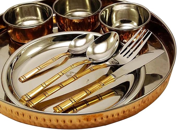 Indian Traditional Kitchenware Serving Set Antique Copper-Steel Dinnerware Set
