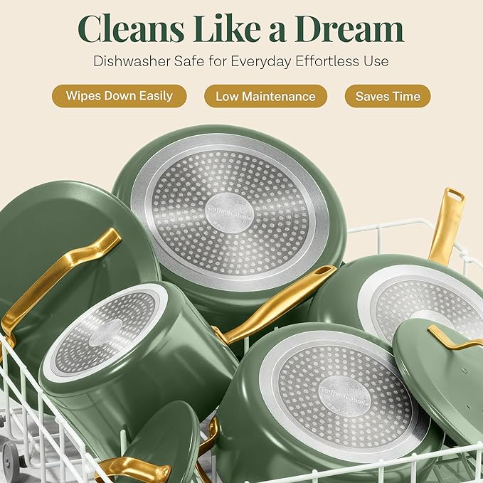 Gotham Steel Modern 11 Pc Ceramic Cookware Set Elegantly Designed Pots and Pans Set Non Stick with Steamer Induction Bottom Premium Stay Cool Handles Non Toxic PFOA Free Oven &amp Dishwasher Saf