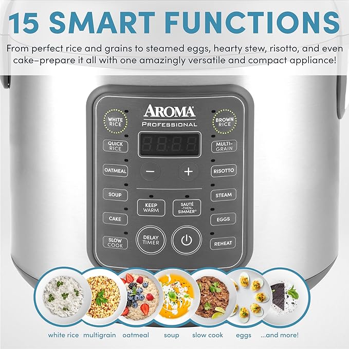 AROMA Professional Digital Rice Cooker 10-Cup (Uncooked) / 20-Cup (Cooked) Multicooker Slow Cooker Steamer Oatmeal Cooker Egg Cooker STS 5 Qt Gray ARC-5200SG