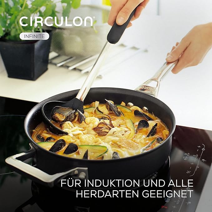 Circulon Infinite Induction Hob Pan Set of 4 - Non Stick Pots and Pans Sets with Stainless Steel Lids &amp Handles Premium Dishwasher Safe Cookware Black